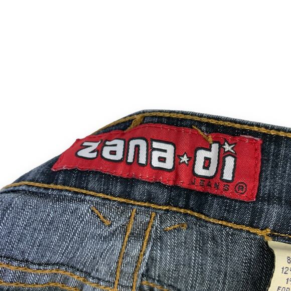 Zana Di Y2K Jeans Size 7 Flared Criss Cross Side Corset Cut Out Dark Wash 30X32 - Picture 7 of 8